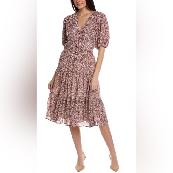 Tory Burch Dresses & Skirts - Tory Burch Red Neutral Floral Print Knee-Length Midi Dress- Size 4